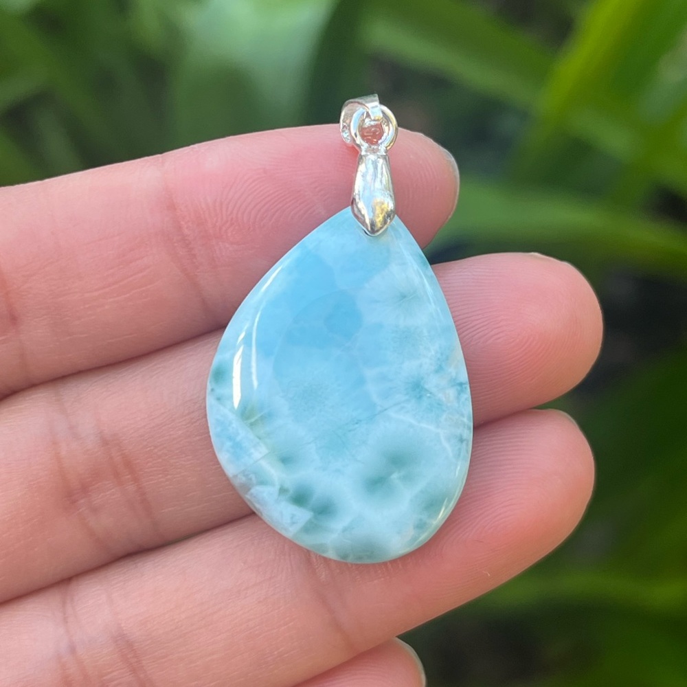 Sterling silver free form Larimar‎ pendant 1197